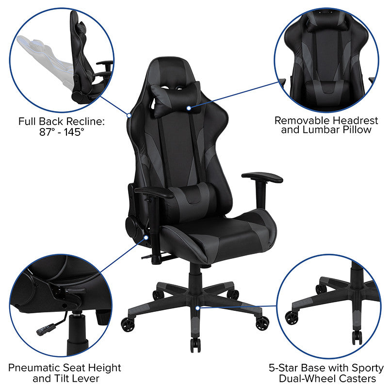 Gaming Desk & Reclining Chair Set w/Cup Holder,Hook & 2 Wire Management Holes, G