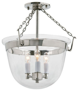Small Semi Flush Classic Bell Lantern In Clear Glass, Polished Nickel