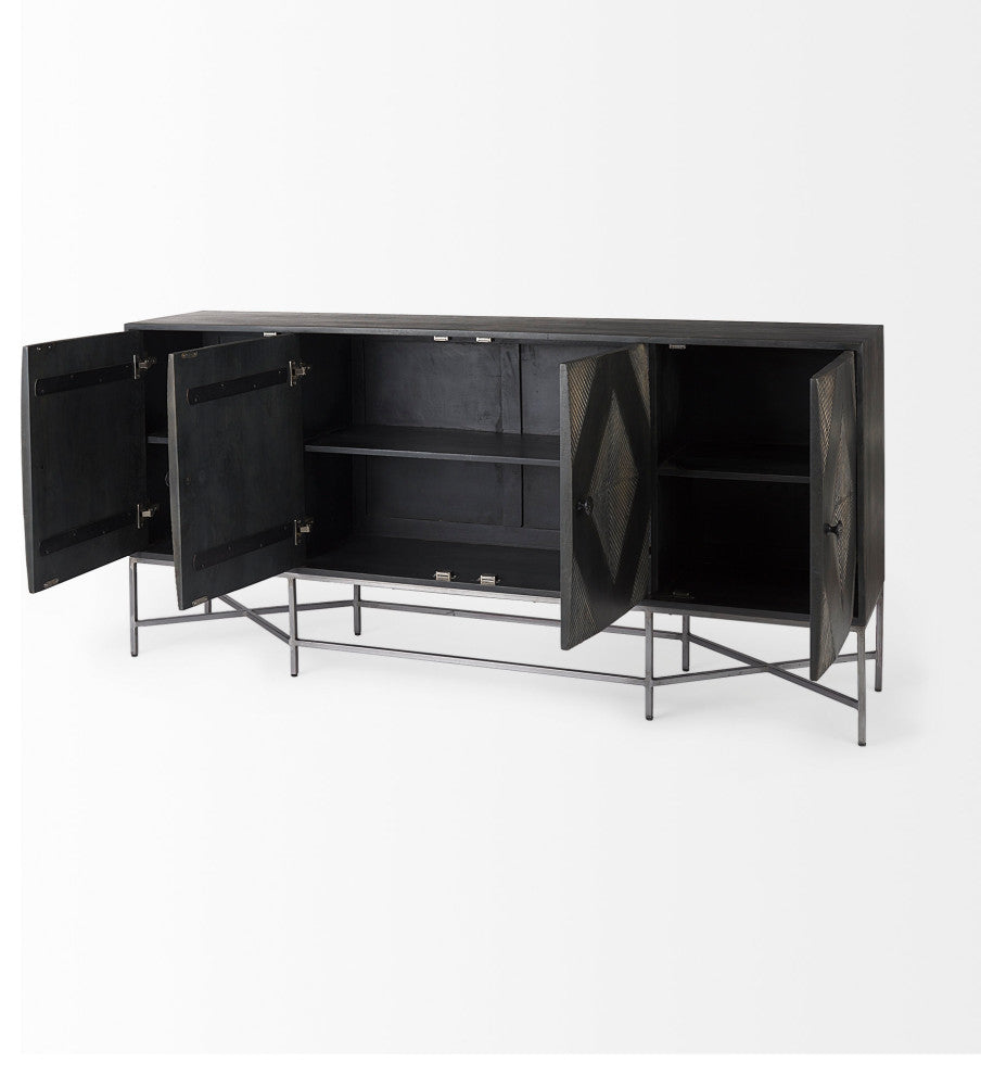 Hogarth I Dark / Light Brown Solid Wood w/ Silver Metal Frame Sideboard