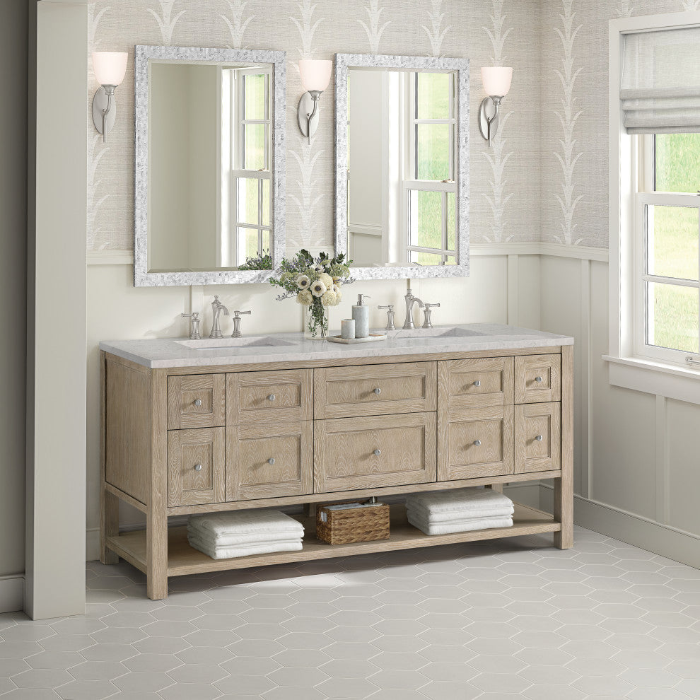 Breckenridge 72" Double Vanity, Oak, 3 CM Eternal Jasmine Pearl Top