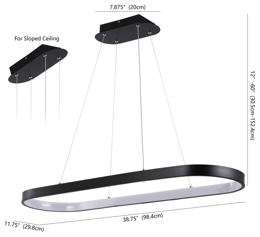 Nolan 38.75" Modern Bohemian Iron Linear Integrated LED Pendant, Black