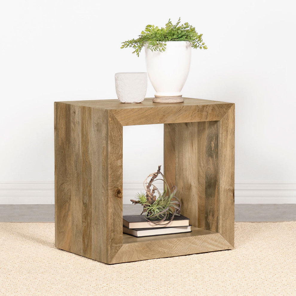 Rectangular Wooden End Table, Natural Finish