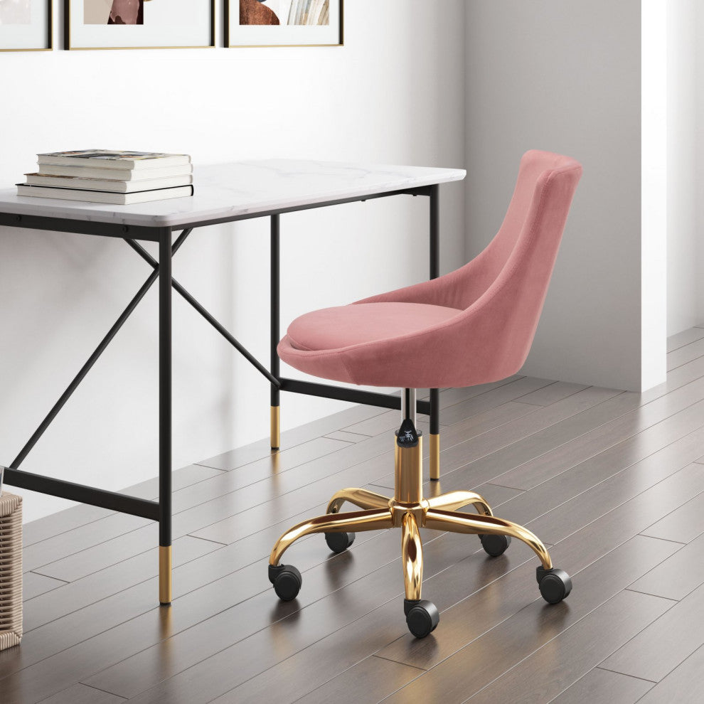 Computer Work Desk Chair, Steel Metal, Fabric, Pink, Gold, Home Business Office
