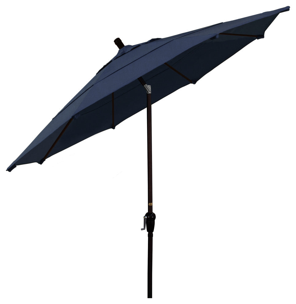 11' Bronze Auto-Tilt Crank Lift Aluminum Umbrella, Sunbrella, Spectrum Indigo