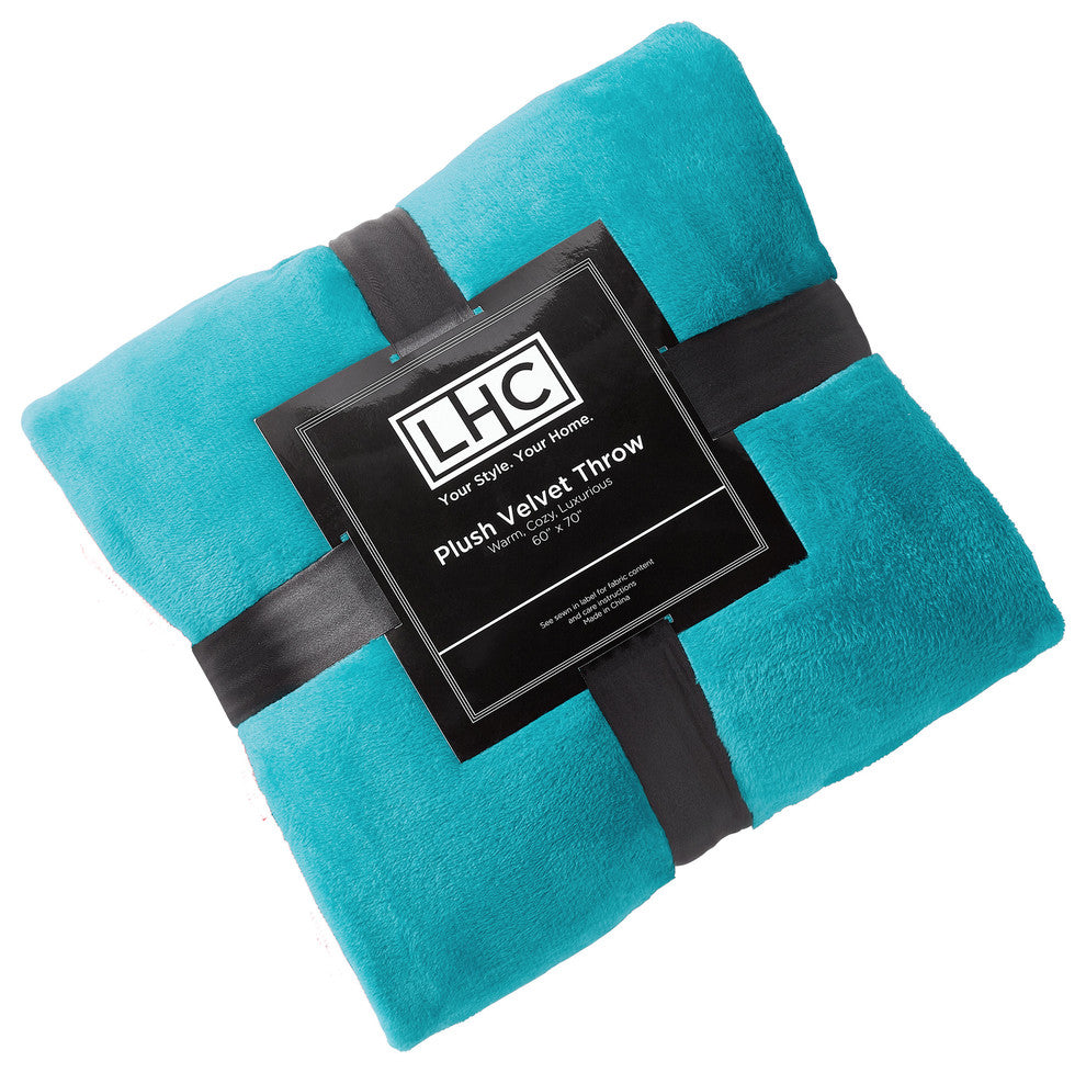 LHC Microfiber Velvet Throw Blanket, Lagoon Green