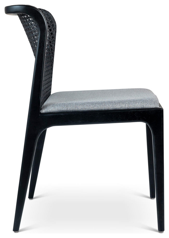 Modern Brazilian, Eloa, Cane Side Chair, Ebano/Essence Gray