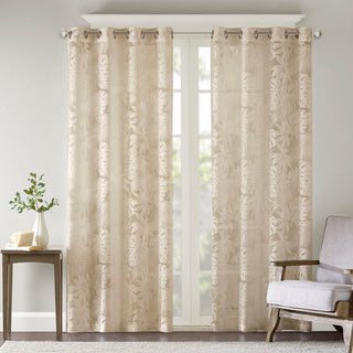 Madison Park Leilani Botanical Burnout Palm Leaf Sheer Window Panel, Natural, 50