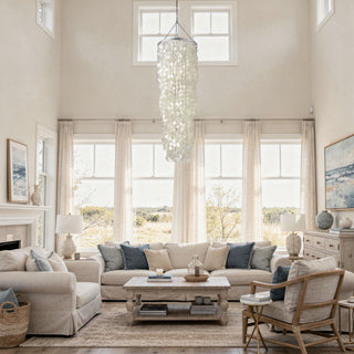 Round King Size Chandelier With Round Capiz Seashells, Natural White