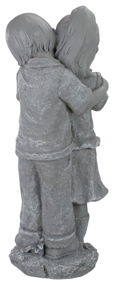 19.5" Gray Boy Hugging Girl Outdoor Garden Statue