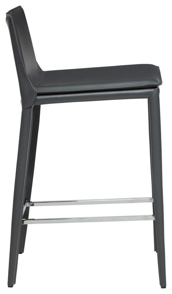 Elite Living Hilton Leather 25.5" Counter Height Bar Stool, Smoke Gray