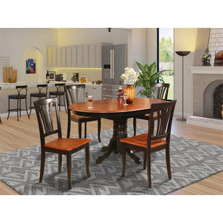Avon5-Blk-W, 5-Piece Dining Room Set, Oval Table With Leaf and 4 Dining Chairs