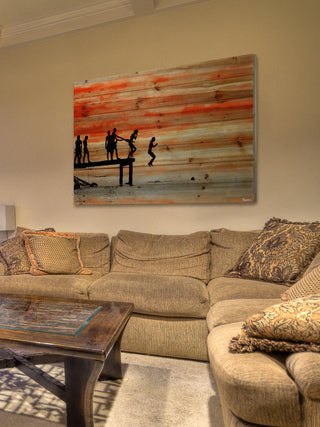 "Caught Ya" Print on Natural Pine Wood, 45"x30"
