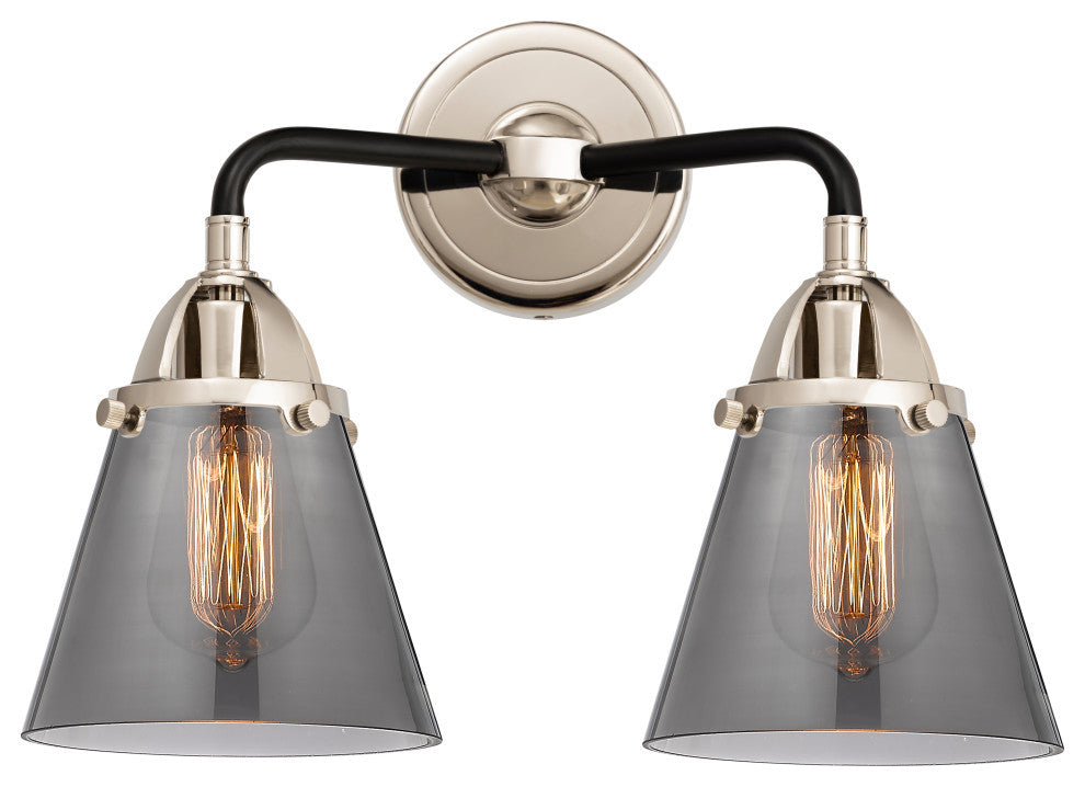 Small Cone Bath Vanity Light, Black Polished Nickel, Plated Smoke, Plated Smoke