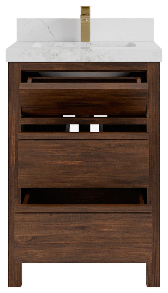 Elizabeth 24 Single Sink Bath Vanity in Dark Walnut Teak 2" Calacatta Nuvo