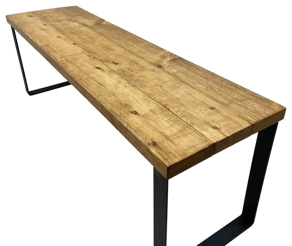 Bedroom or Entryway Bench, Heavy Duty Industrial Metal Legs, Golden Brown, Length 52", Fits Full Bed