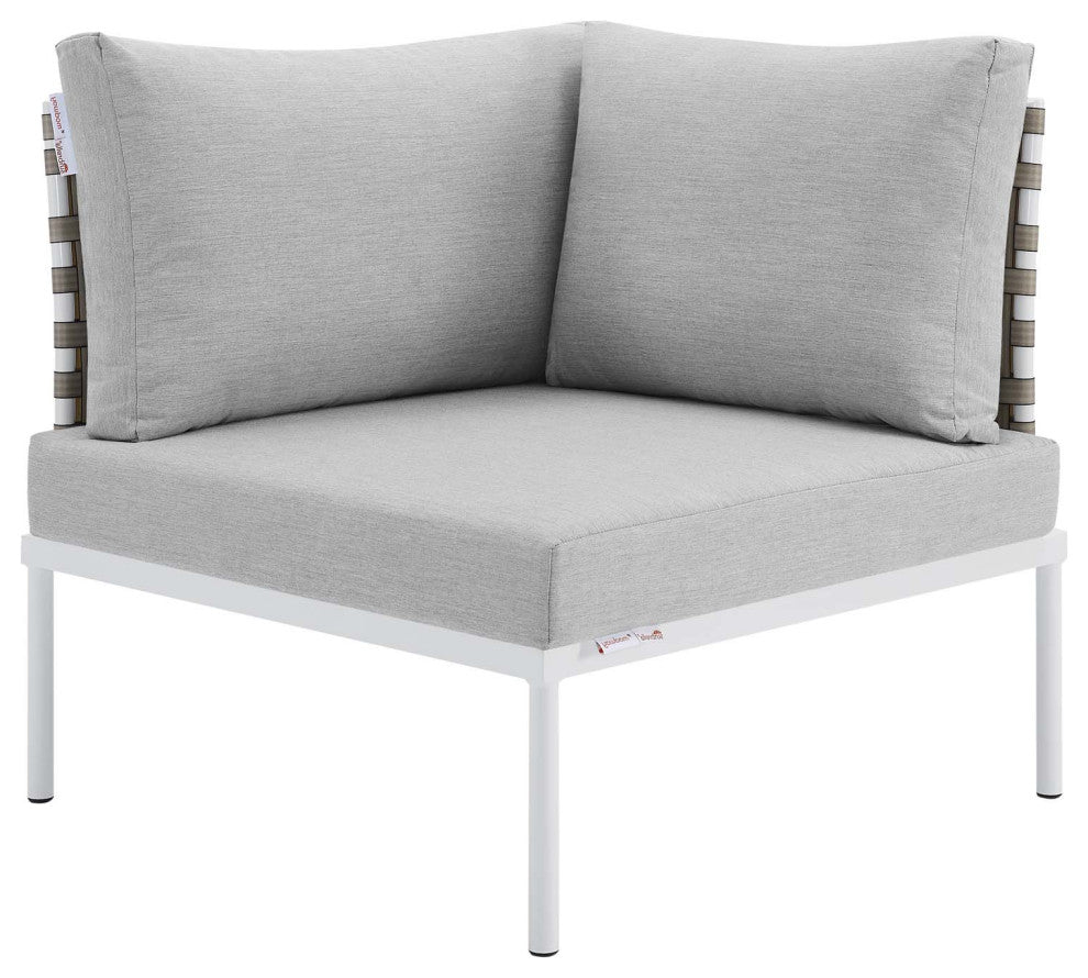 Lounge Sectional Sofa Chair Table Set, Sunbrella, Aluminum, Gray, Outdoor