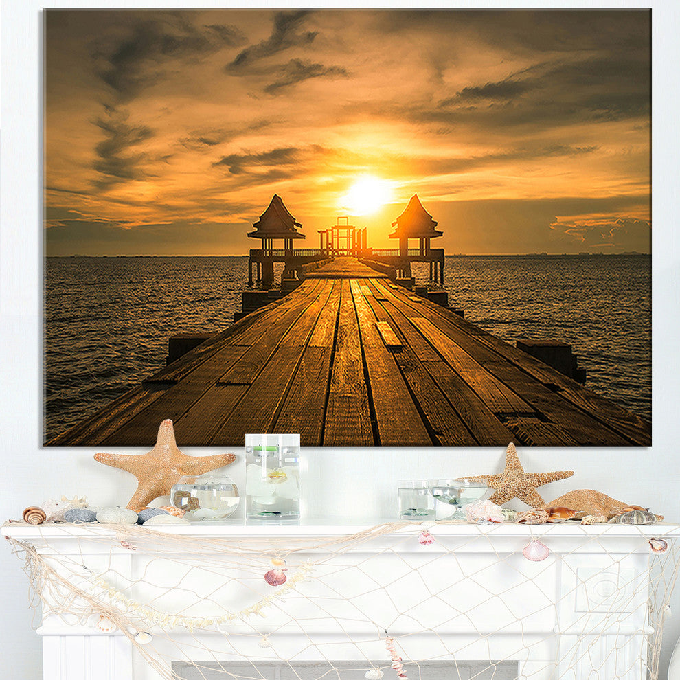 "Huge Wooden Bridge To Illuminated Sky" Sea Pier Wall Art, 32"x16"