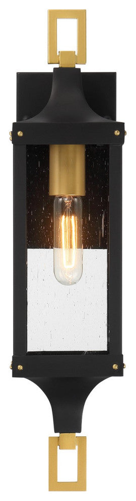 Glendale 1-Light Outdoor Wall Lantern, Matte Black and Weathered Brushed Brass