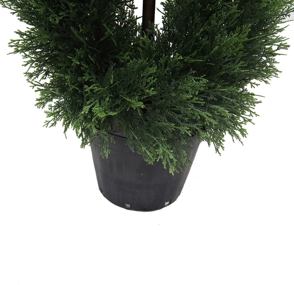 Vickerman 4' Artificial Green Cedar Double Spiral Topiary, Black Plastic Pot