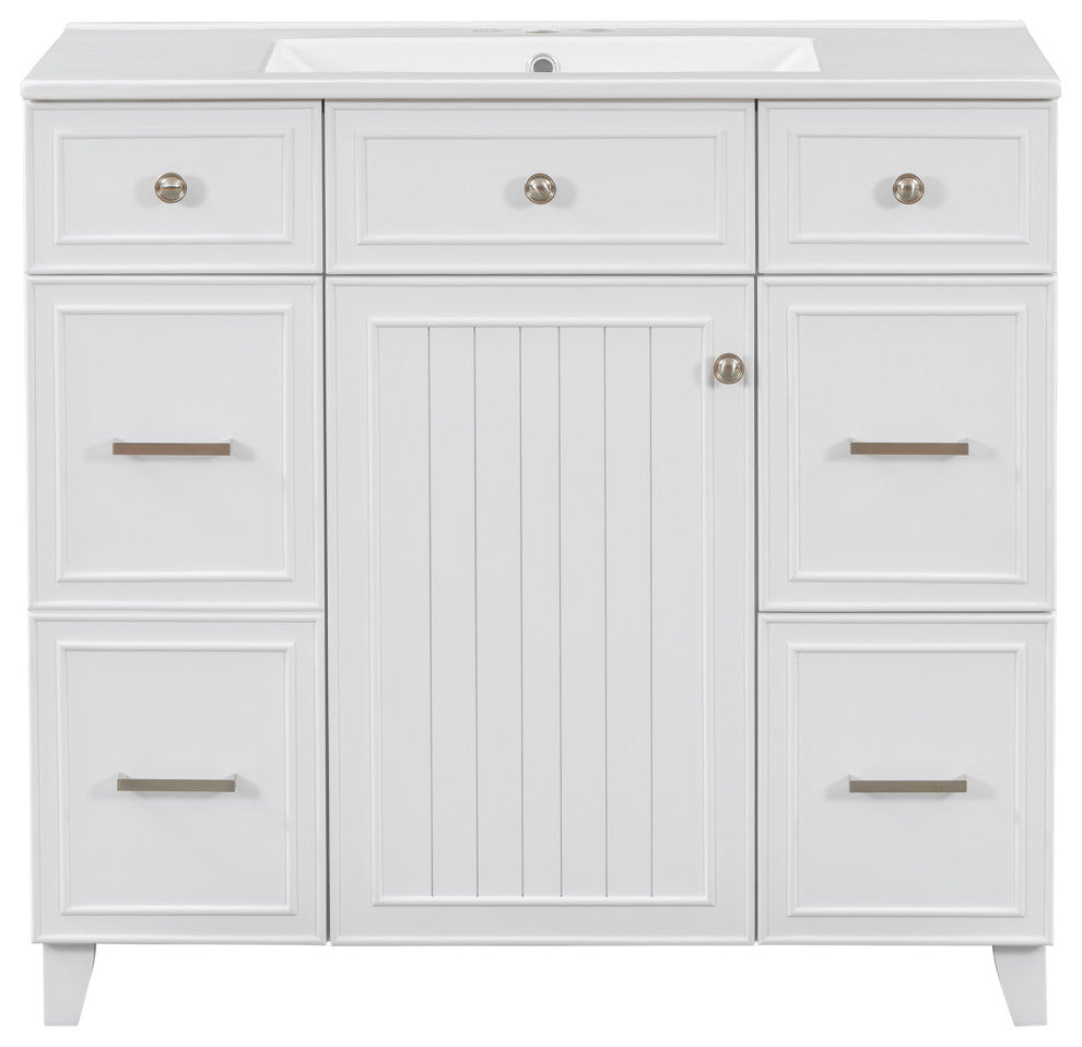 36 Inch Freestanding Bathroom Vanity with Ceramic Sink, White
