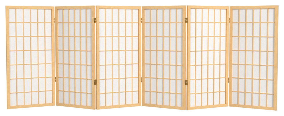3' Tall Window Pane Shoji Screen, Natural, 6 Panels