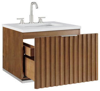 Terra Bathroom Vanity, Walnut/Brushed Nickel, 24", Calacatta Quartz Top