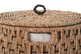 Round Lidded Vertical Weave Seagrass Laundry and Storage Basket With Liner