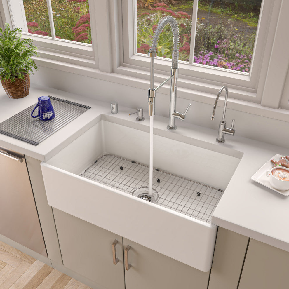 Alfi Brand 33" White Smooth Single Bowl Fireclay Farm Sink