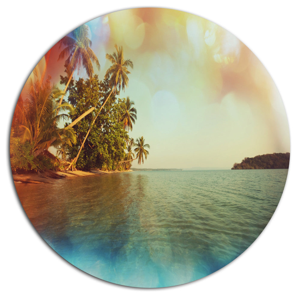 Serene Tropical Beach With Palms, Seashore Round Wall Art, 23"