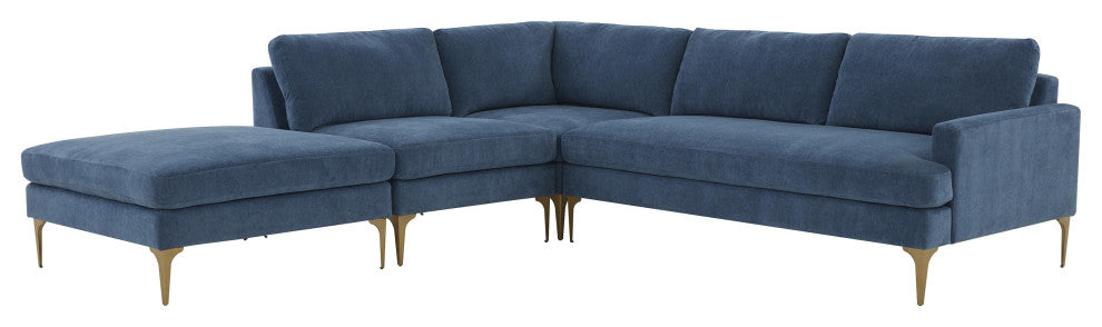 Serena Blue Velvet Large Left Arm Facing Chaise Sectional