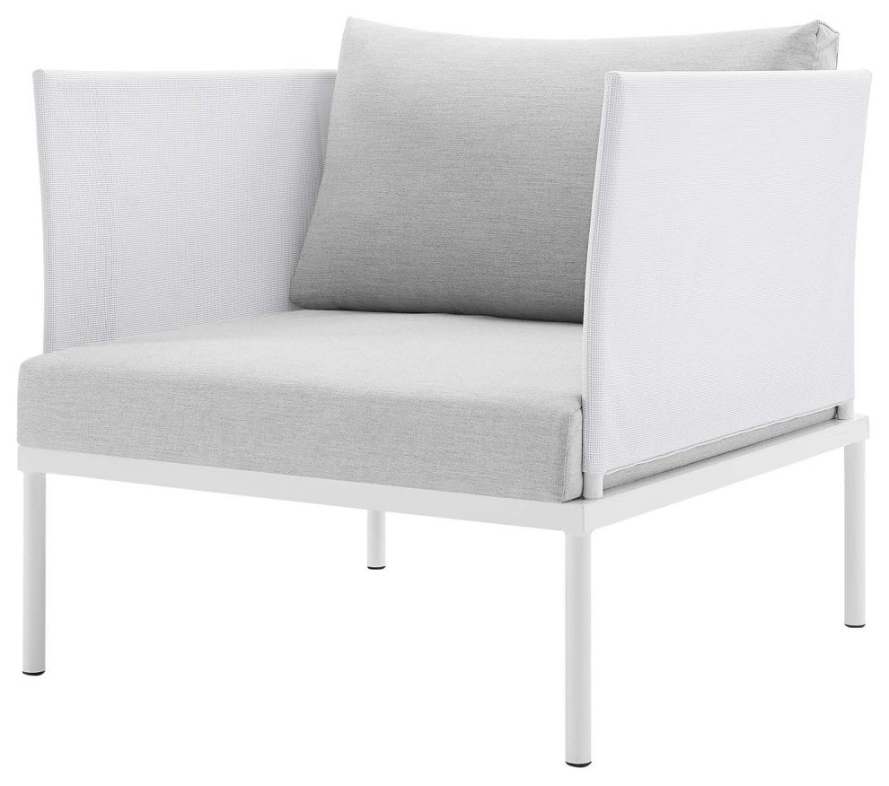 Sectional Sofa Chair Table Set, Sunbrella, Aluminum, White Gray, Outdoor