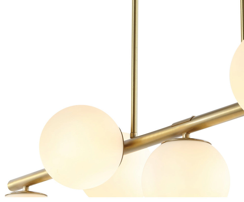 Luca Parisian 53" 7-Light Modern Iron Globe Linear LED Pendant, Brass Gold/White