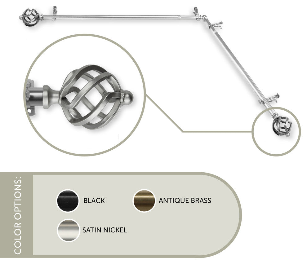 Twist Corner Window Curtain Rod, Satin Nickel, 120"-170"