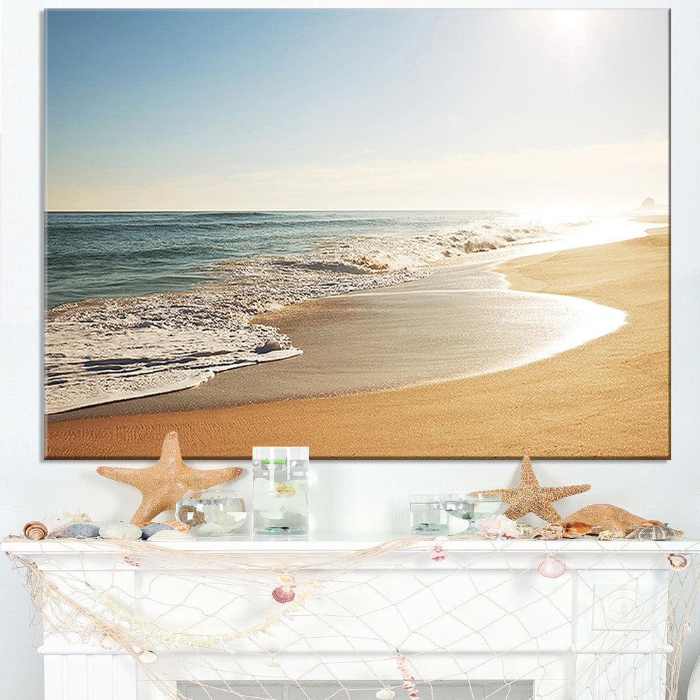 "Wide Seashore With Crystal Waters" Modern Beach Canvas Art Print, 32"x16"