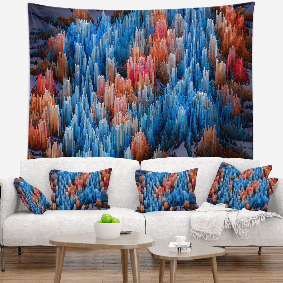 Macro Render Structure Blue Red Contemporary Wall Tapestry, 39"x32"