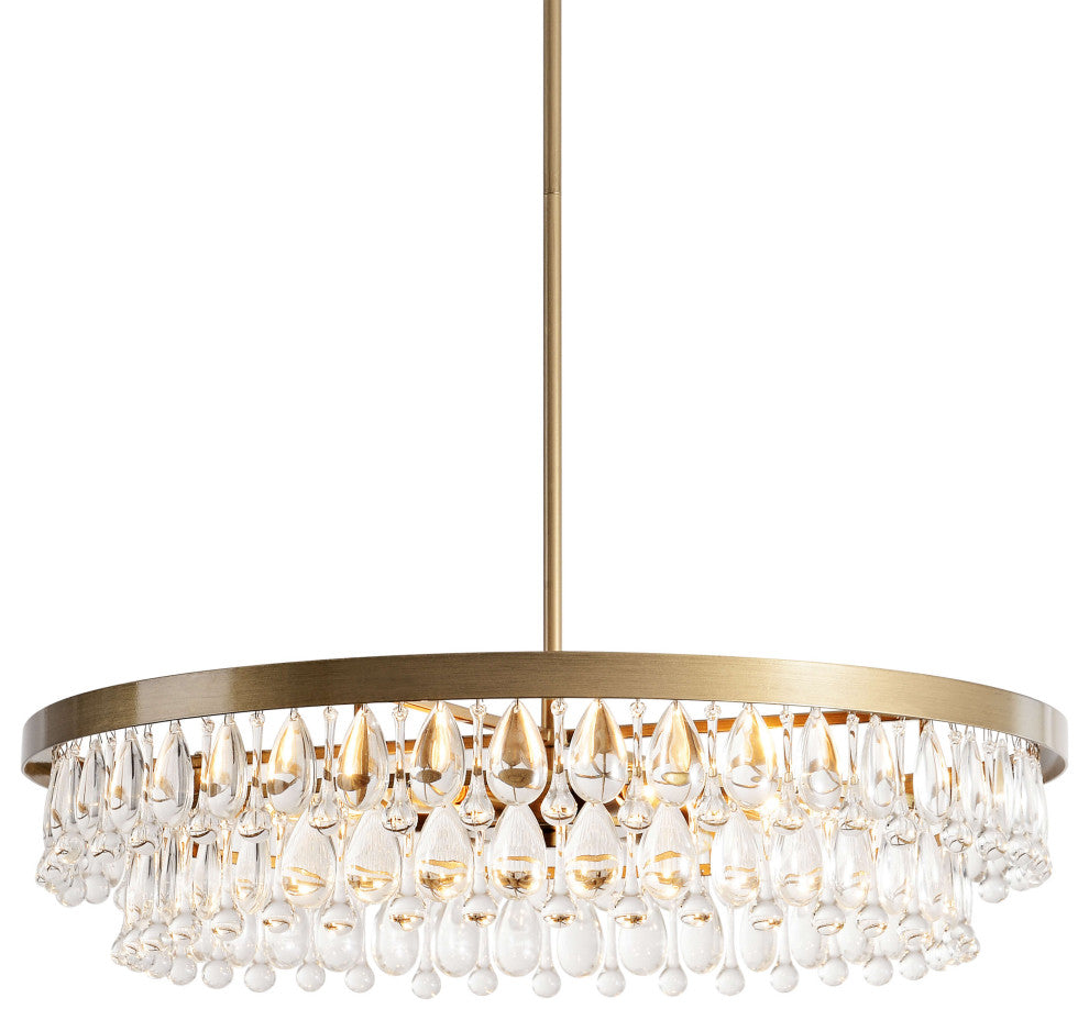 Mia Crystal 6-light Chandelier, Brushed Brass