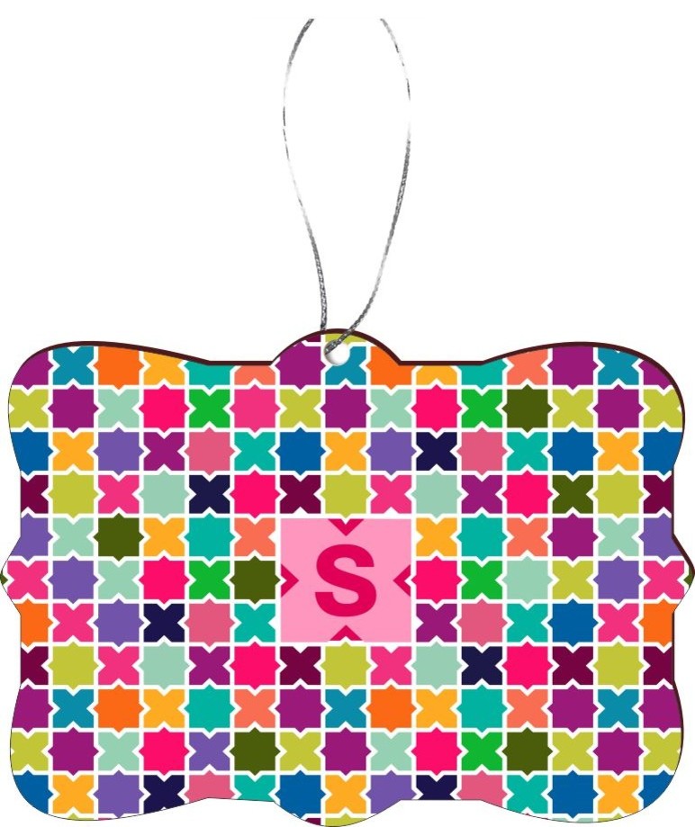 Letter S Monogram Hot Pink Mosaic Rectangle Design Christmas Tree Ornament