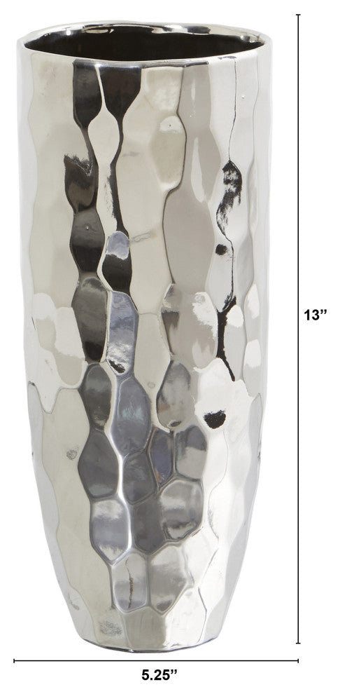 13" Designer Silver Cylinder Vase