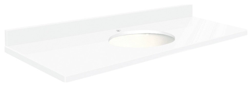 Quartz 61"x22" Vanity Top, Single Faucet Hole, Nano Crystal, White Bowl