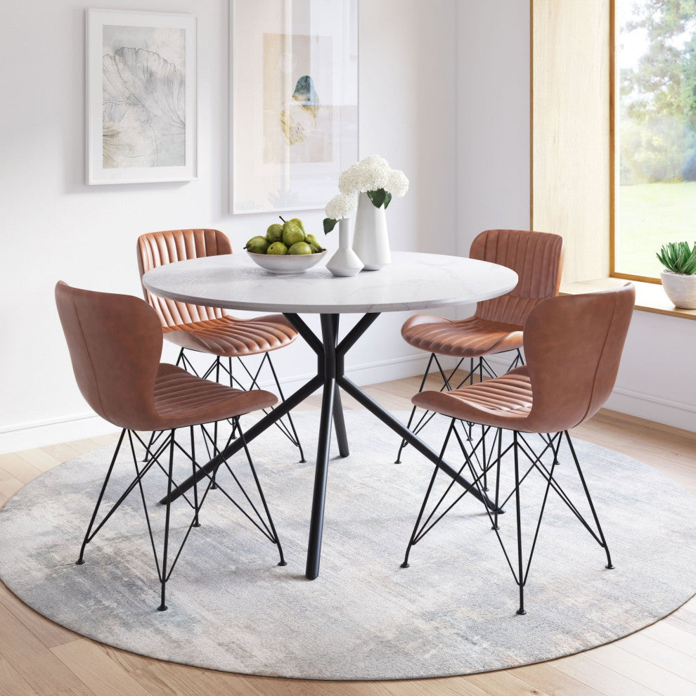 Dining Chair, Set of 2, Faux Vinyl Leather, Steel, Vintage Brown, Black, Cafe