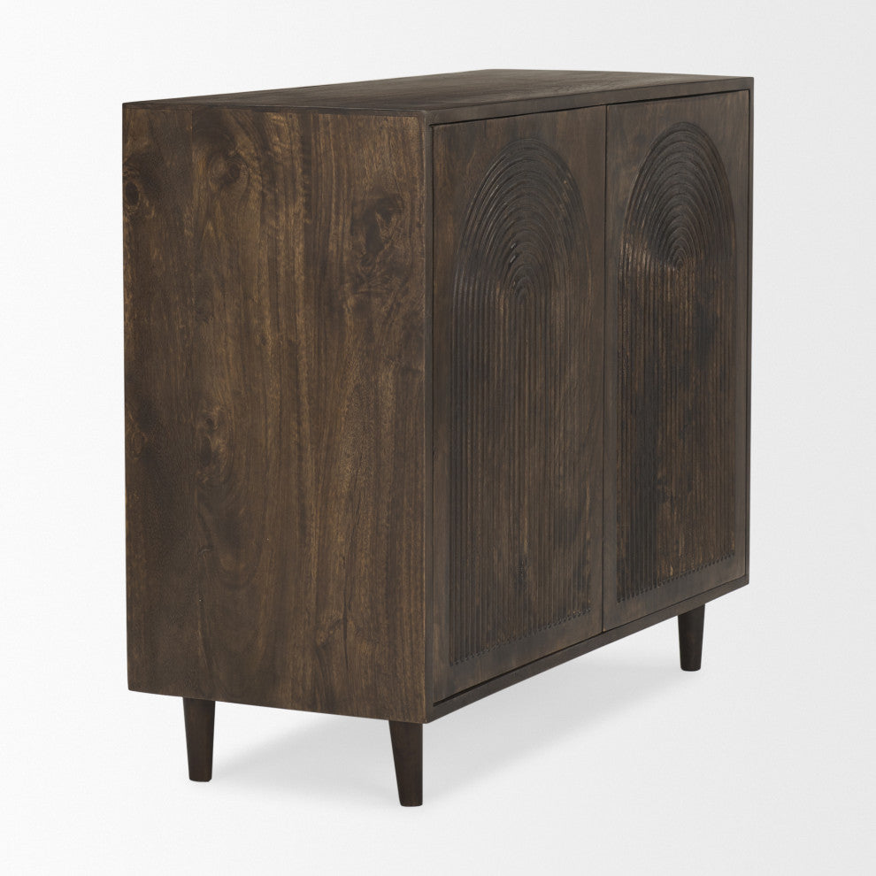 Tucker Dark Brown Wood w/ Carved Arch Pattern 2 Door Cabinet