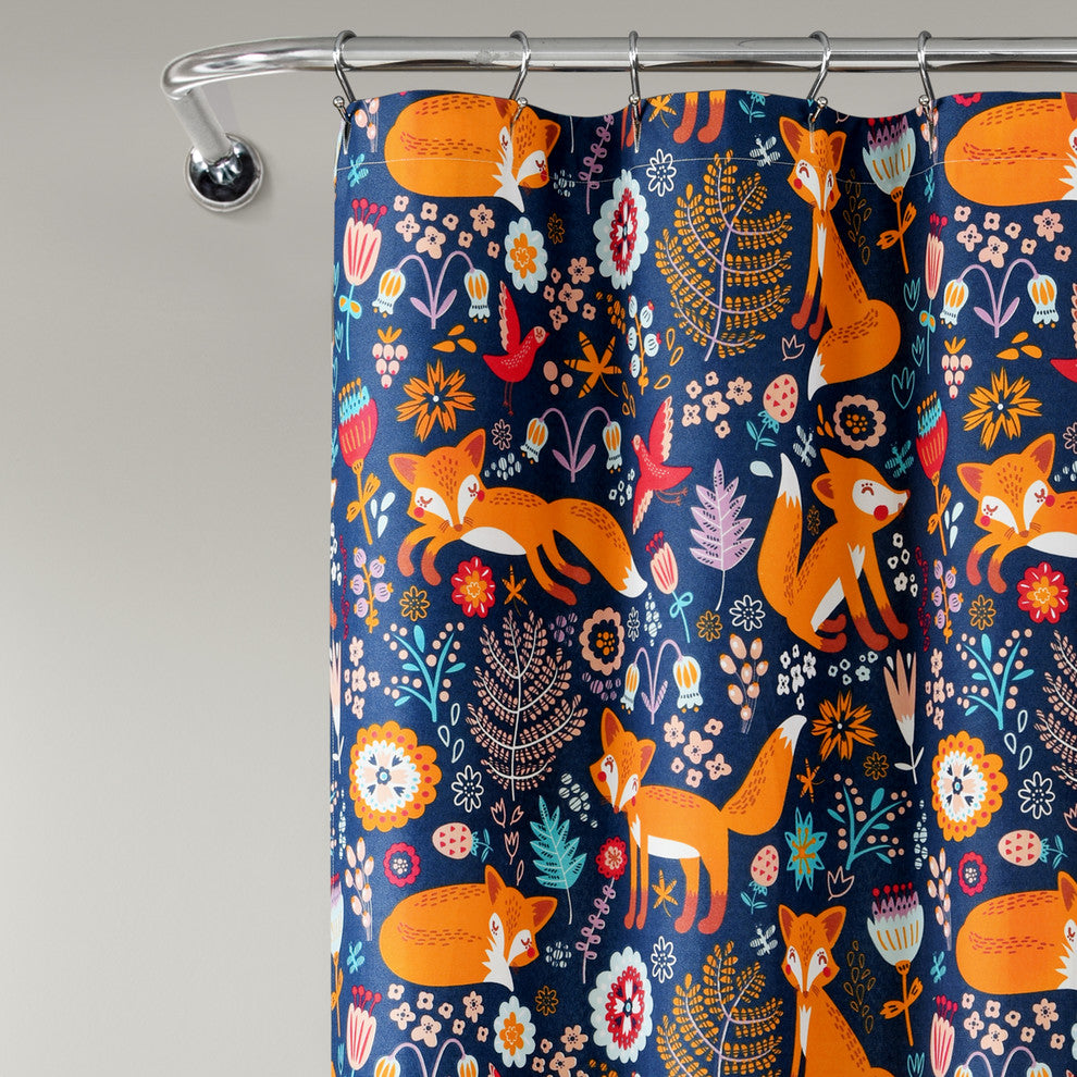 Pixie Fox Shower Curtain 72x72, Navy
