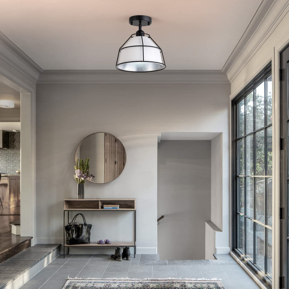 Farmhouse semi flush mount light fixture black cage ceiling lamp