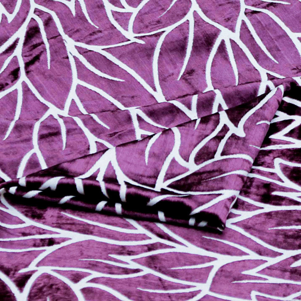 Purple Leaves Fabric By The Yard, Burnout Velvet Fabric, Upholstery, Drapery