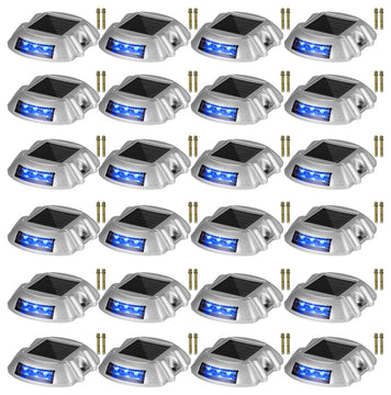 Solar Driveway Lights, Switch Button, Wireless, 6 LEDs, Blue, 24 Pieces