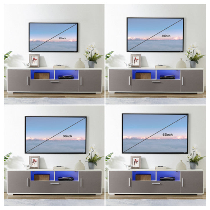 WHITE+GRAY morden TV Stand with LED Lights high glossy front TV Cabinet