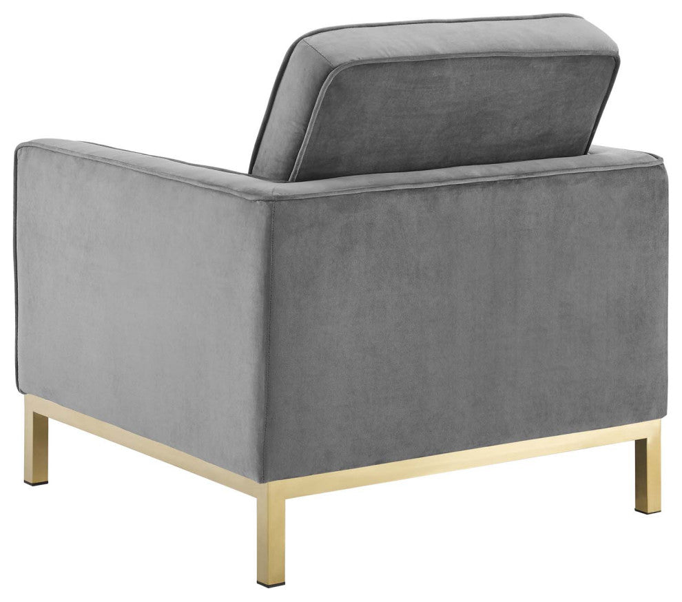 Armchair and Loveseat Sofa Set, Velvet, Gold Gray, Modern, Lounge