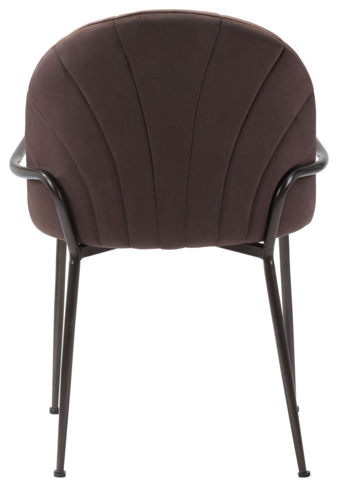 Dining Chair, Set of 2, Steel Metal, Fabric, Dark Brown, Brown, Cafe Bistro