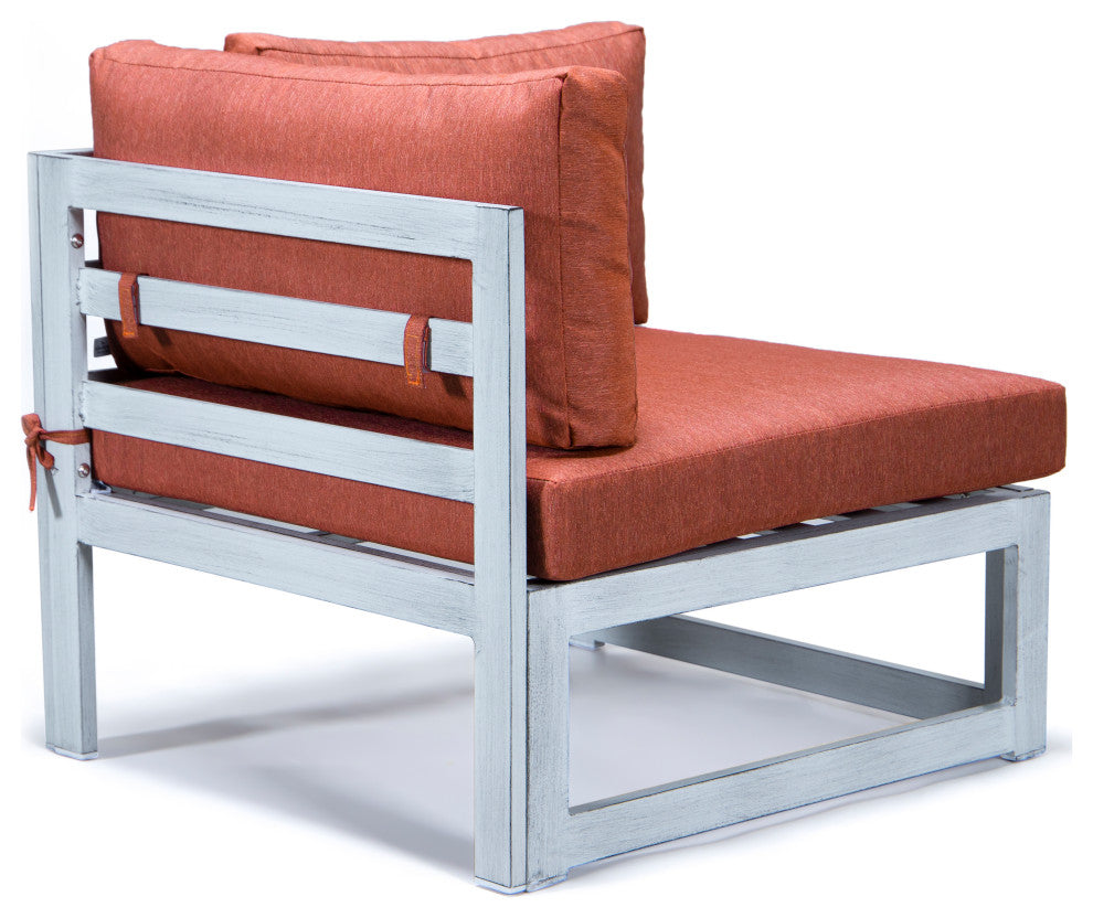 LeisureMod Chelsea 7-Piece Gray Patio Sectional With Coffee Table, Orange
