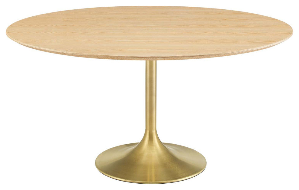 Dining Table, Round, Wood, Gold Brown Natural, Modern, Cafe Bistro Restaurant